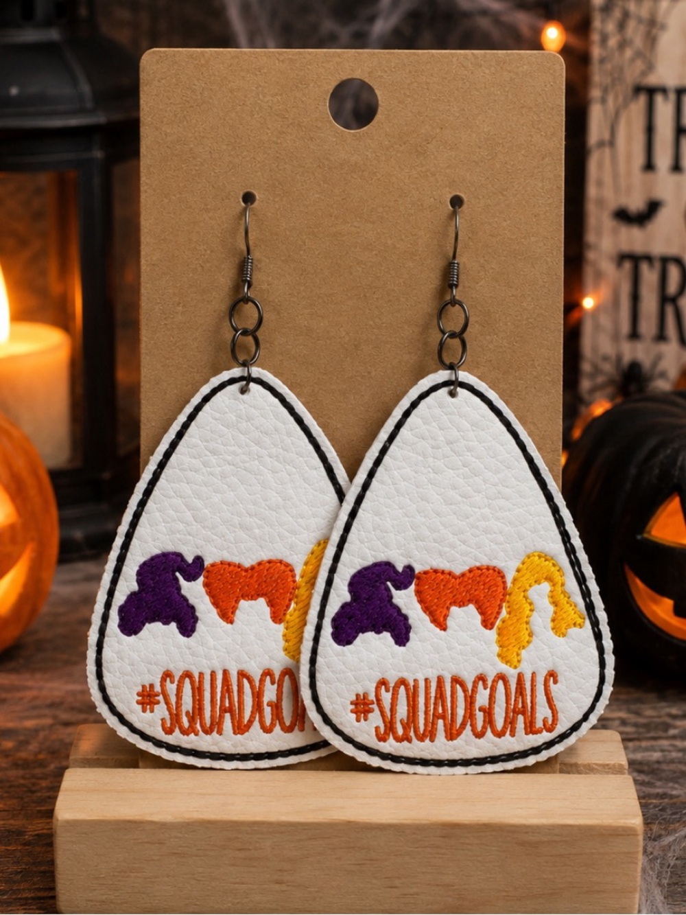 Halloween Hocus Pocus “Squad Goals” Embroidered, handmade earrings